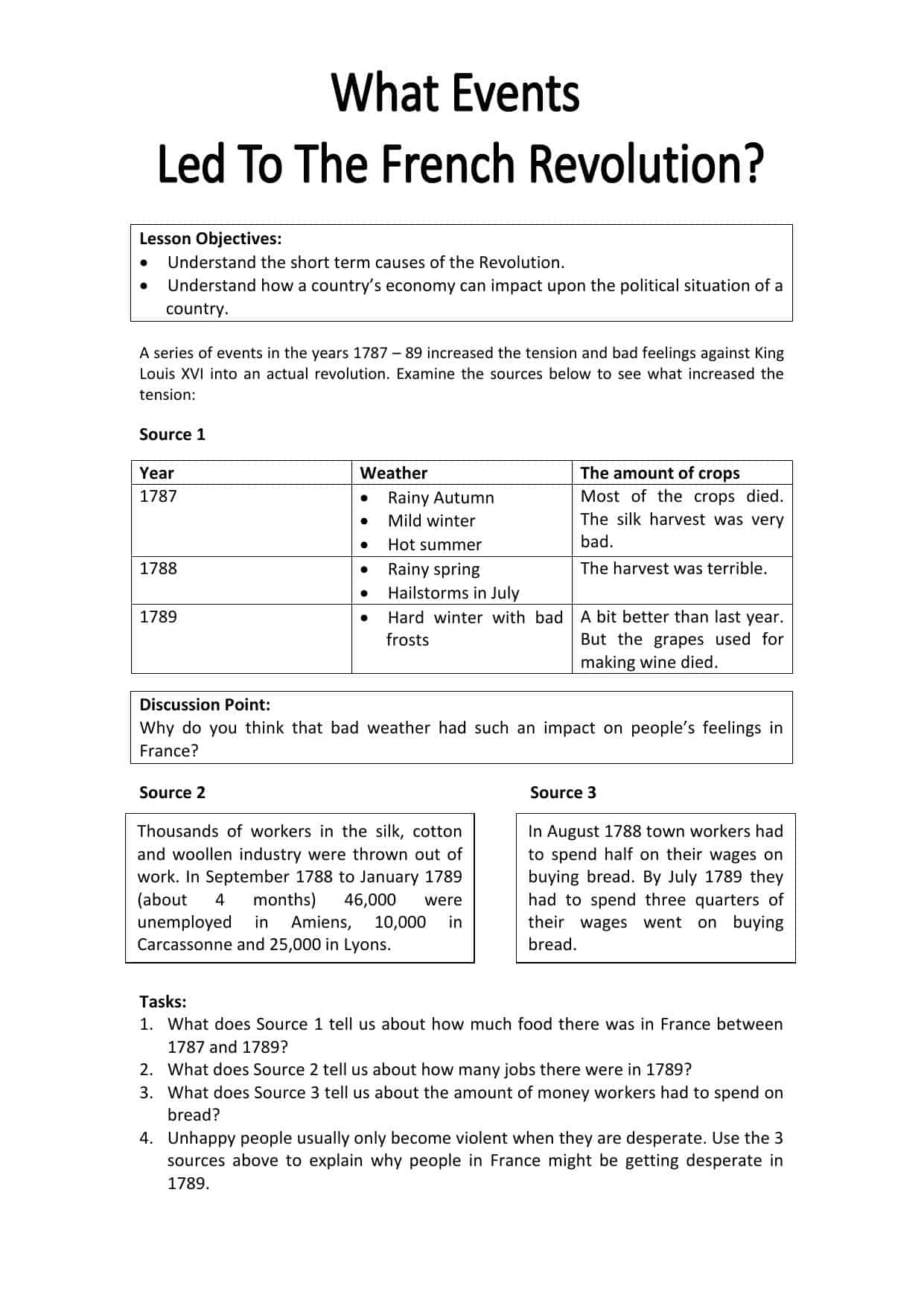 The French Revolution Worksheet Answers